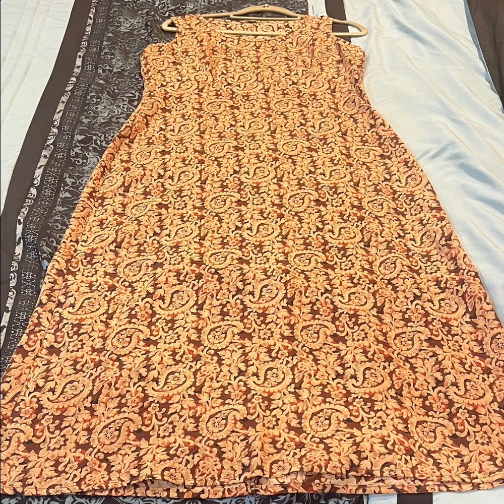 Sleeveless Orange Paisley Maxi Dress